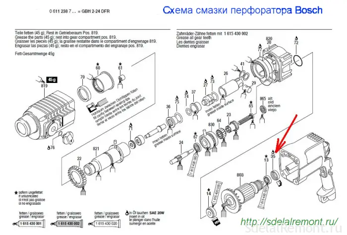 Карта смазки перфоратора Bosch